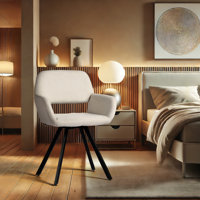 Swivel Upholstered Vanity Chair Bedroom Accent Chair with Black Metal Legs