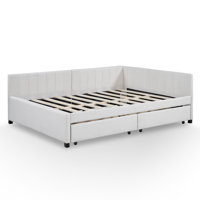 Full Size Daybed With 2 Storage Drawers,l-shaped Upholstered Linen Fabric Sleeper Sofa Bed Couch,no Box Spring Needed For Guest And Adults,beige by Latitude Run