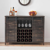 Farmhouse Wine Bar Cabinet,47" Coffee Bar Cabinet With Sliding Barn Door, Buffet Sideboard Cabinet With 16 Bottle Wine Rack For Dining, Living Room by August Grove