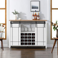 Farmhouse Wine Bar Cabinet,47" Coffee Bar Cabinet With Sliding Barn Door, Buffet Sideboard Cabinet With 16 Bottle Wine Rack For Dining, Living Room by August Grove