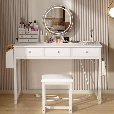 Makeup Table Vanity Set With Lighted Mirror & Bench by Ebern Designs