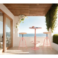 SET OF 3, Patio Balcony Front Porch Bar Set, Cocktail Bistro Bar Height Pub Table & Stools Set, 41" Tall Rustic Industrial Bar Table And 2 Solid Wood by Ebern Designs