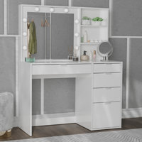 Jessica 42” Lighted Makeup Vanity Desk With Mirror and 5-Drawer by Latitude Run