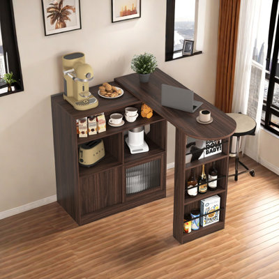 Modern Bar Cabinet With Rotating Top, Counter Height Dining Cabinet With Storage Space And Shelves by Ebern Designs