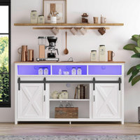 Wooden Farmhouse Entertainment Center For 80/85 Inch Tv,Double Layer Storage Farmhouse Tv Stand,Double-Row Sockets With Wood Sliding Barn Door Tv Stan
