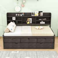 Shavada Twin Size Wooden Daybed with Built-in Bookshelves,Storage Drawers and Twin Trundle by Red Barrel Studio