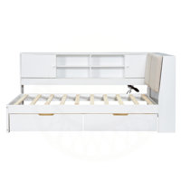 L-shaped Daybed Corner Bed Under-bed Drawers with Storage Bookcase by Latitude Run