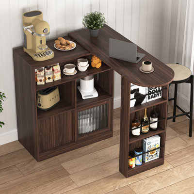 Multifunctional Modern Bar Cabinet With Rotating Top, 6 Storage Spaces And 2 Doors Cabinet