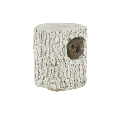 Magnesium Oxide Tree Trunk Owl White Garden Stool With Brown Accents by Millwood Pines