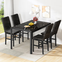 Dining Table Set For 4, Faux Marble Kitchen Table With Uphosltered Dining Chairs, 5-Piece Dining Table Set, Space-Saving Design Dinette Set for Home F by Ebern Designs