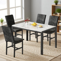 Dining Table Set For 4, Faux Marble Kitchen Table With Uphosltered Dining Chairs, 5-Piece Dining Table Set, Space-Saving Design Dinette Set for Home F by Ebern Designs