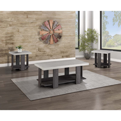 Gray 3-Piece Cocktail Set Wooden Table Top Coffee Table and Two Matching End Tables Wooden Furniture by Hokku Designs