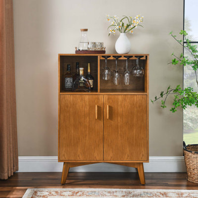 Sicilee 31.5" Liquor Cabinet With Wine Glass Holder & Wine Rack & Adjustable Shelf by George Oliver