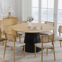30"H Two-Tone Round Wood Dining Table Kitchen Table Conference Table with Pedestal up to 8 People by Ivy Bronx