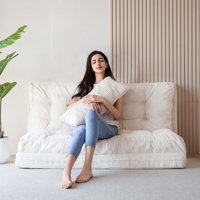 Corduroy Bean Bag Chair Tufted Folding Sofa Bed with Pillows by Trule