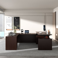 Nekisha U-Shaped Height Adjustable Executive Desk With 3-Drawer File Cabinet by Inbox Zero