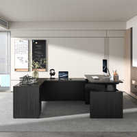 Nekisha U-Shaped Height Adjustable Executive Desk With 3-Drawer File Cabinet by Inbox Zero