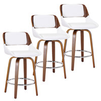 Somerville Mid-Century Faux Leather and Wood 26" Counter Stool with Swivel, Set of 3 - Walnut by Corrigan Studio