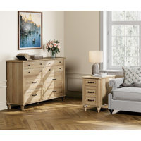 WAMPAT 2 Piece Bedroom Set - Includes Mid Century 8 Drawer Dresser, Side Table With Charging Station & Storage Cabinet, 2 Piece Dresser And Nightstand by August Grove
