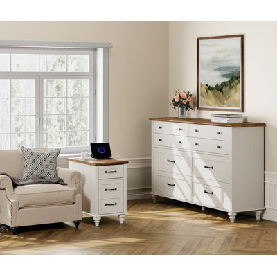 WAMPAT 2 Piece Bedroom Set - Includes Mid Century 8 Drawer Dresser, Side Table With Charging Station & Storage Cabinet, 2 Piece Dresser And Nightstand by August Grove