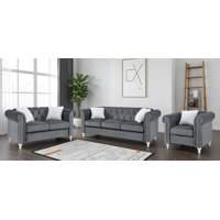 Leileen Velvet 3 Piece Living Room Set by House of Hampton