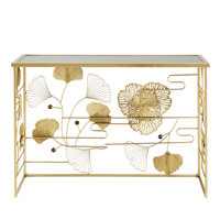 Lenssen Gold Finish Peony And Ginkgo Console Table With Mirror Top by House of Hampton