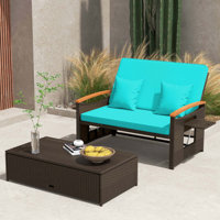 Patio Rattan Daybed Set With Cushioned Loveseat & Storage Ottoman For Porch by Ebern Designs