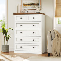 Marelin 5 Drawers Dresser Bedroom Farmhouse White Dresser with Storage by Winston Porter