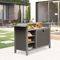 Outdoor Aluminum Grill Cart PE Wicker Bar Cart and Cabinet with Storage by Latitude Run