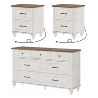 Janaria 3 Piece Bedroom Set - Includes 7 Drawer Dresser For Bedroom, Set Of 2 Nightstands With Charging Station & Drawers, 3 Piece Dresser And Nightst by Winston Porter