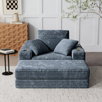 Trendell Upholstered Corduroy Sofa Chair, Oversized Chaise Lounge Indoor, Sleeper Sofa with Cup Holder and Ottoman by Latitude Run