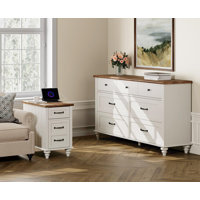 Evelet 2 Piece Bedroom Set - Includes Farmhouse 7 Drawer Dresser, Wooden Side Table With Charging Station & Storage Cabinet, 2 Piece Dresser And Night by Charlton Home
