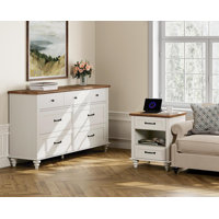 Eulalah 2 Piece Bedroom Set - Includes Light Wood 7 Drawer Dresser, Farmhouse Night Stand With Charging Station & Shelf, 2 Piece Dresser And Nightstan by Charlton Home