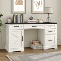 Deanjelo 57" Farmhouse Computer Desk with Outlet and 5 Drawers&Filing Cabinet,Large Storage Cabinet for Home Office by August Grove