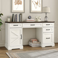 Deanjelo 57" Farmhouse Computer Desk with Outlet and 5 Drawers&Filing Cabinet,Large Storage Cabinet for Home Office by August Grove