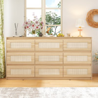 9-Drawer Dresser With Rattan Drawer Panel by Bay Isle Home