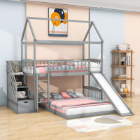 Twin Over Full L-Shaped Bunk Bed With Slide, Storage Stairs And Ladder by Harper Orchard