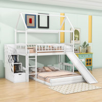 Twin Over Full L-Shaped Bunk Bed With Slide, Storage Stairs And Ladder by Harper Orchard