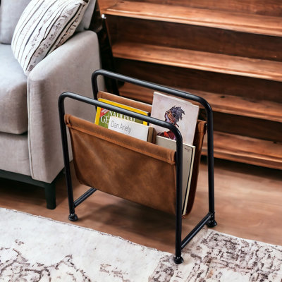 Modern Metal & Faux Leather Magazine Rack  Minimalist Organizer For Industrial Decor by 17 Stories