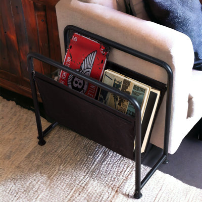 Modern Metal & Faux Leather Magazine Rack  Minimalist Organizer For Industrial Decor by 17 Stories