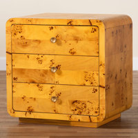 Dynell Modern And Contemporary Natural Real Burl Wood 3-Drawer Nightstand by Millwood Pines