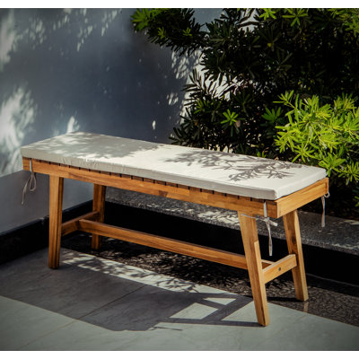 Solid Acacia Wood Outdoor Bench with Cushion by Ebern Designs