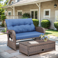 Aluel 61" Long Outdoor Wicker Double Chaise Lounge with Ottoman