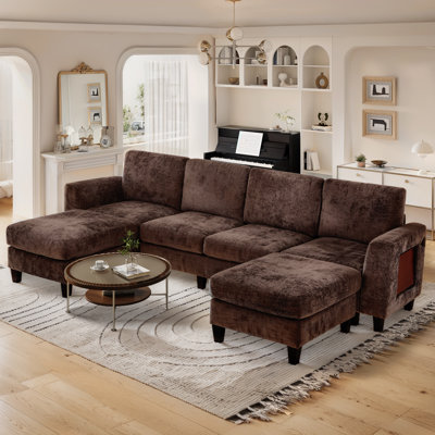 118”Upholstered Wide Reversible Modular Corner Sectional Sofa With Ottomans by Ebern Designs