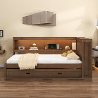 Full Daybed With Storage Shelves, USB, LED, And Trundle by Lark Manor