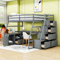 Full Loft Bed With Drawers, Shelves And Desk by Harriet Bee