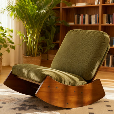 Rocking Chair Corduroy Fabric Upholstered Tall Back Glider Rocker Rocking Accent Chair Comfy Single Sofa Side Chair for Living Room Bedroom Hotel, Bed