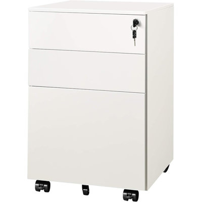 Locking 3 Drawer Rolling File Cabinet, Fully Assembled Except Casters by Inbox Zero