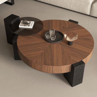 Contemporary Round Wooden Coffee Table and Side Table by Hokku Designs