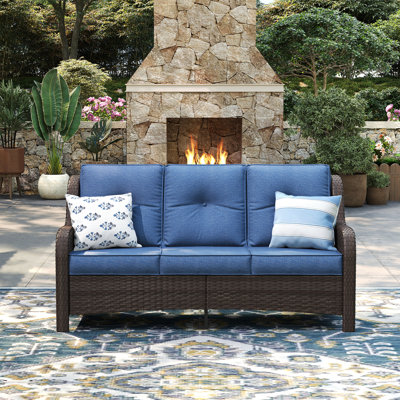 3-Seat Outdoor Wicker Sofa Chair with Cushions by Winston Porter